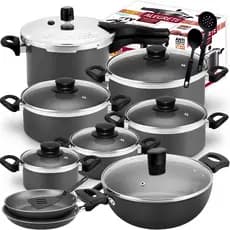 Jogo De Panelas Antiaderente Grossas & Fortes+ Pressão 4,5 Litros+ Frigideiras + Panela Wok 12 Peças