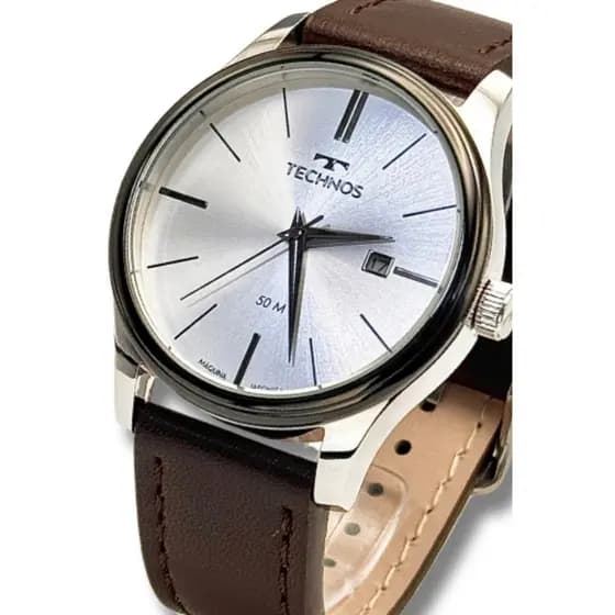 Relógio Technos Masculino Couro Marrom Analógico Aço Prateado Social 2115MPP1K Original