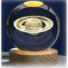 Abajur luminária 3d planetas bola cristal 6cm branco quente