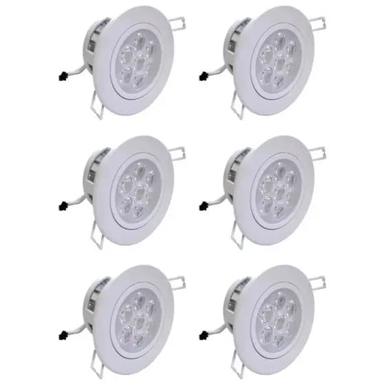 Kit 6 lâmpadas Spot LED 5W embutir redonda bco quente Bivolt