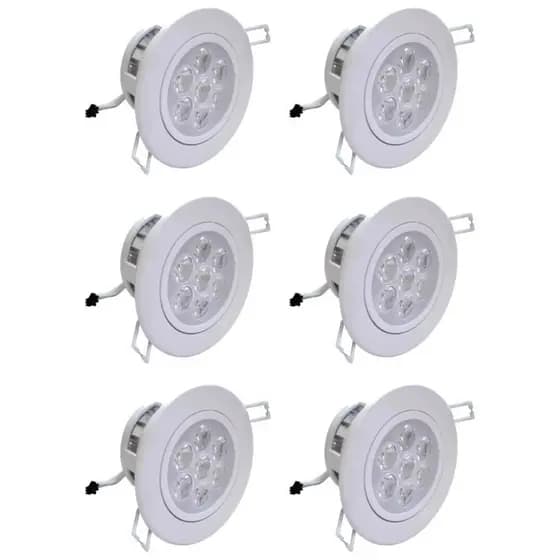 Kit 6 lâmpadas Spot LED 7W embutir redonda bco quente Bivolt