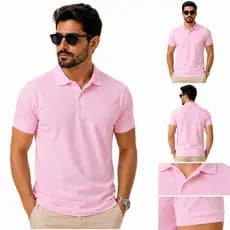 Camisa Gola Polo Rosa Masculina  Uniforme Bordar Premium Sem Bolso Algodão Manga Curta