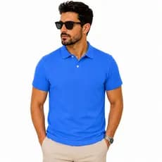 Camisa Polo Masculina Azul Royal Lisa Piquet Premium Manga Curta Casual Uniforme