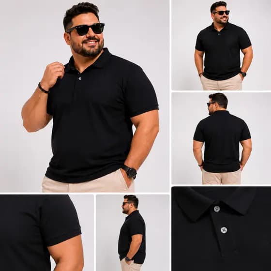 Camisa Polo Preta  Plus Size Premium Uniforme  Manga Curta Pronta Entrega