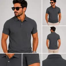 Camisa Polo Cinza Chumbo Masculina Premium Piquet Lisa Sem Punho Sem Bolso Casual Uniforme Pronta Entrega