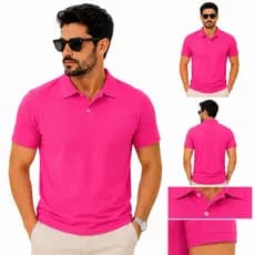 Camisa Polo Rosa Pink Masculina Premium Piquet Lisa Sem Punho Casual Uniforme