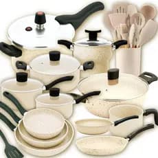 Jogo de Panelas Teflon 25p Vanilla Panelas Grandes c/ Frigideiras + Pressão 4,5L + Wok + Utensílios
