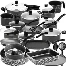 Kit De Panelas Antiaderentes 20Pç Cinza c/ Frigideira + Assadeiras + Bistequeira + Cuscuzeira