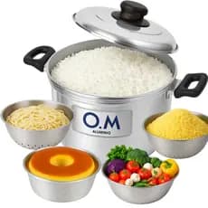 Panela 5 em 1 Faz Pudim Cuscuz Escorredor de Macarrão Bolo Legumes no Vapor Panela 3,5L  Grande