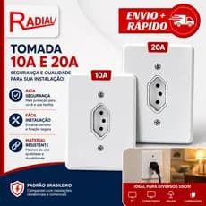 Tomada Simples 4x2 10A ou 20A Branca Novo Padrão Brasileiro - Radial