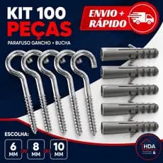Kit de Gancho e Bucha para Fixação de 6, 8 ou 10 mm - 100 ou 50 peças - São Raphael