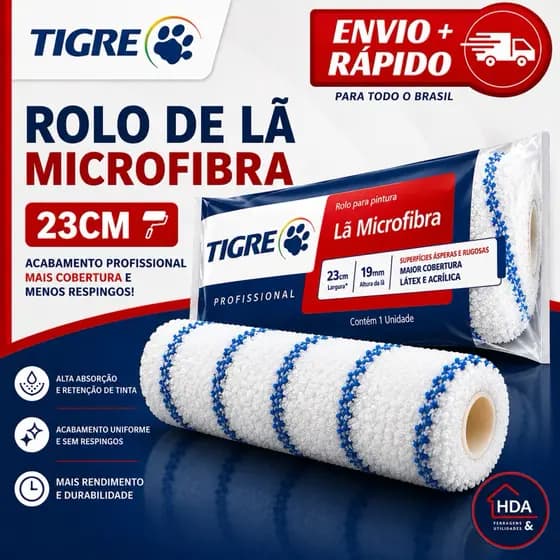 Rolo De Lã Microfibra para Pintura Anti Respingo - Tigre 23cm
