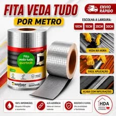 Fita Aluminio Vedação Vazamentos Veda Tudo Trincas Laje Telhado Telhas 5cm 10cm 15cm 20cm POR METRO