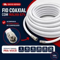 Fio Cabo Coaxial de Antena Malha 67% Com Conector 10 Metros