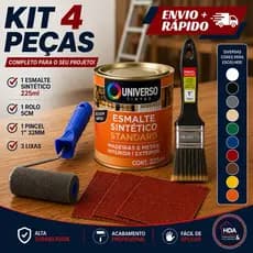 Kit Pintura Esmalte Sintético 225ml Completo Com Pincel 1 Polegada Rolo 5cm e 3 Lixas