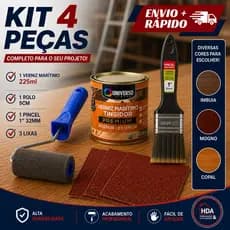 Kit Pintura Verniz Tingidor 225ml Completo Com Pincel 1 Polegada Rolo 5cm e 3 Lixas Ideal Para Madeira
