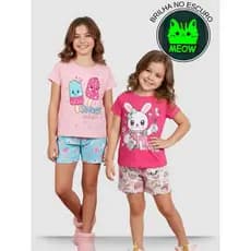 Kit 2  Pijamas Infantis Meninas Confortáveis Cheios de Estilo Brilha no Escuro Calor