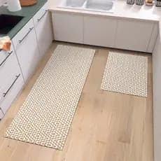 Kit Tapete Jogo de Cozinha 2 Peças Passadeira Capacho Rústico Geométrico Boho 100% Algodão Lavável