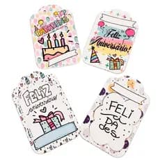Tags aniversário em papel cartão para presentes e lembrancinhas.