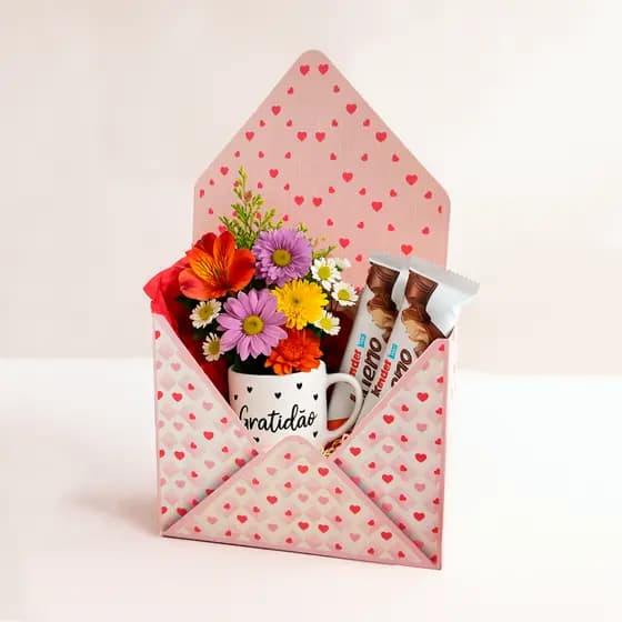 Caixa Envelope Para Kit de café da manhã e Presentes tipo Carta Envelope. Lembrancinha Floricultura