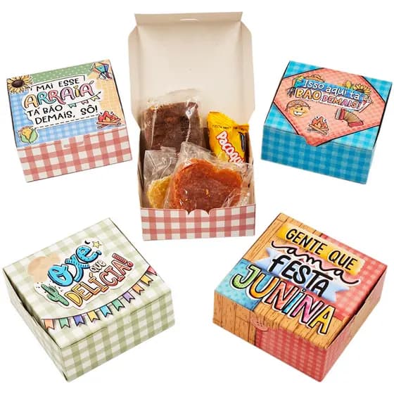 17 Caixas para presente Festa Junina. Lembrancinha festa Junina para 4 doces e docinhos de São João.