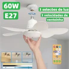 Ventilador de Teto com Lâmpada LED Base E27 Silencioso Econômico 6 Pás