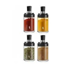 Kit 4 Potes Vidro Com Colher Tempero Condimento Sal Açucar