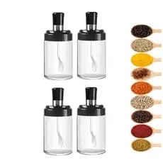 4 Porta Temperos Vidro Com Colher Cozinha Porta Condimento