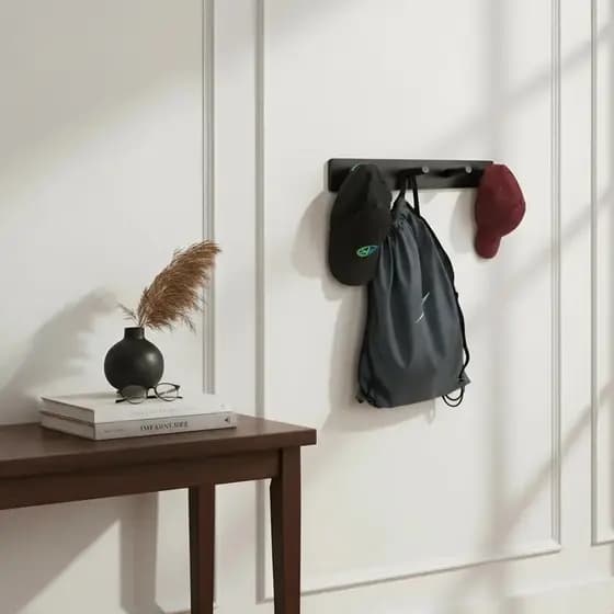 Cabideiro de Parede Porta Bolsas Mochila Toalhas Preto Laca