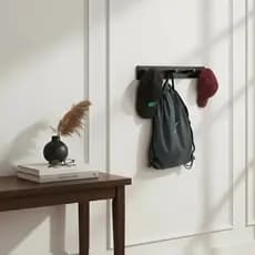 Cabideiro de Parede Porta Bolsas Mochila Toalhas Preto Laca