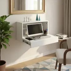 Escrivaninha Suspensa Bancada Compacta com Gaveta Mesa para Notebook Branco Laca