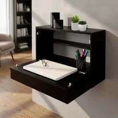 Escrivaninha Suspensa Bancada Compacta com Gaveta Mesa para Notebook Preto Laca