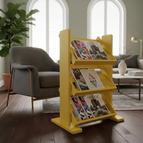 Revisteiro de Piso Chão Porta Revistas Livros Amarelo Laca