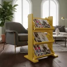 Revisteiro de Piso Chão Porta Revistas Livros Amarelo Laca
