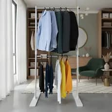 Cabideiro Piso Chão Camiseiro Desmontável Duplo Branco Laca