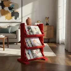 Revisteiro de Piso Chão Porta Revistas Livros Vermelho Laca