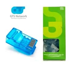 Conector RJ45 Gts Network Pacote 100 Unidades Cat5e Plug para Cabo de Rede RJ-45 e Internet Azul