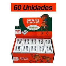 Borracha Escolar Branca Nº60 - Caixa com 60 Unidades ATACADO LEO&LEO