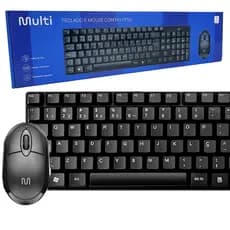 Kit Teclado E Mouse Basico Com Fio Usb Original Qualidade Multilaser Pc Notebook Preto ABNT2