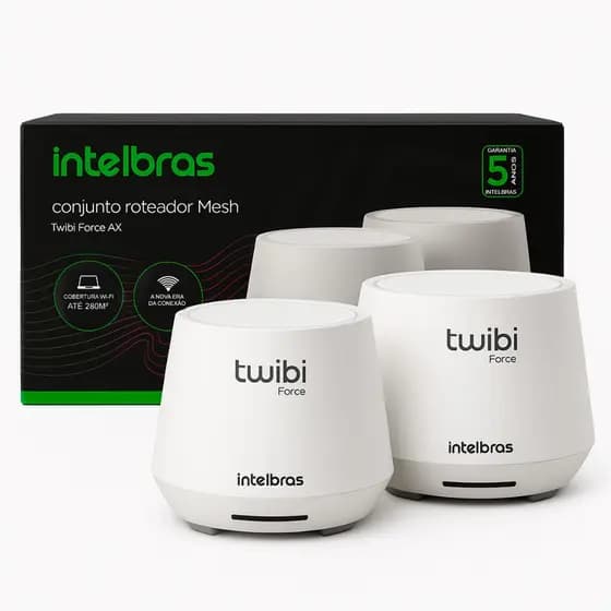 Roteador Mesh Intelbras Twibi Force AX Wi-Fi 6 Dual Band 1200Mbps com 2 Unidades e App Wi-Fi
