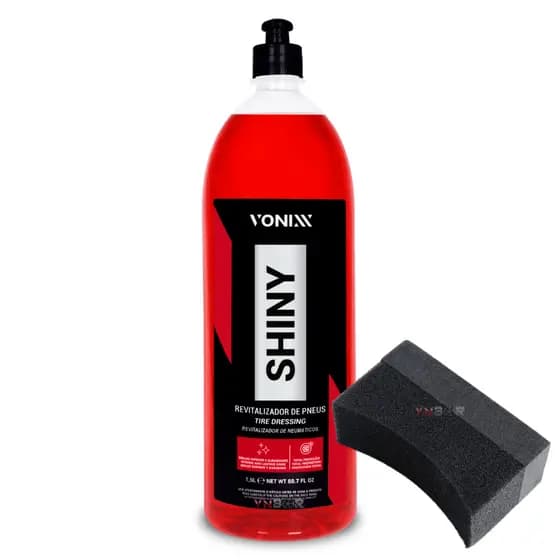 Shiny 1,5L Vonixx Aplicador Pretinho Selante para Pneu Pneus Vonix Nao Sai na Agua Revitalizador Renovador de Pneus Hidratante de Pneu Rodas Roda Brilho Brilhante Duradouro