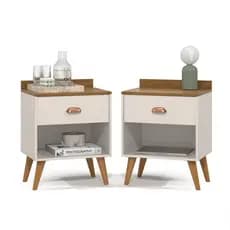 Kit 2 Mesa De Cabeceira Estilo Retrô Quarto 1 Gaveta Grécia Luxo