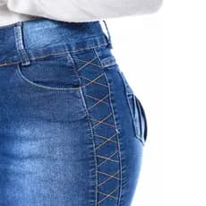 Saia Jeans Moda Evangélica Moda Feminina Com Lycra De Luxo Alto Padrão Cintura Alta REF: 15Azul