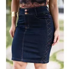 Saia Jeans Feminina Preta Lisa Premium Moda Evangélica Elegante Casual REF 1144P