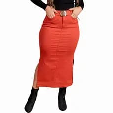 Saia Brim Cor Terracota Alta Costura Premium Moda Evangélica Casual Atemporal E Versátil Ref 1217