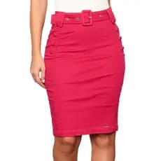 Saia Jeans Rosa Pink Moda Evangélica Cintura Alta Cristã Descontraída REF: 1202 PINK