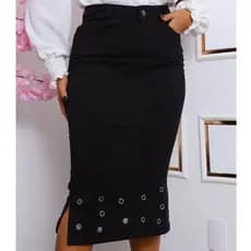Saia Brim Preta Midi Até Os Joelhos Moda Evangélica Cristã Igreja Mulheres Elegantes Casual REF 1210