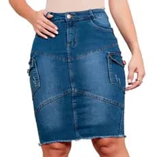 Saia Jeans Cargo Com Lycra Elastano Da Moda Feminina Evangélica Confortável Clássica E Versátil Midi