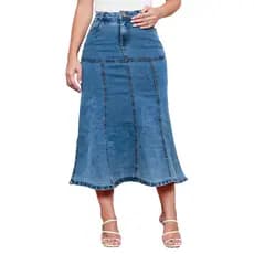 Saia Jeans Longuete Elegante Confortável Com Laicra Longa Estilosa Sereia Fashion Moda Evangélica
