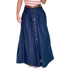 Saia Feminina Moda Evangélica Longa Jeans Cintura Alta Moderna Confortável Elegante + Cinto De Couro